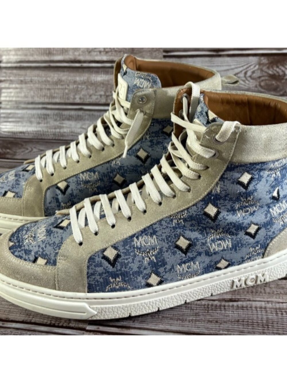 MCM Terrain Hi Monogram Jacquard Size 42 US 9 color blue beige made in Italy
